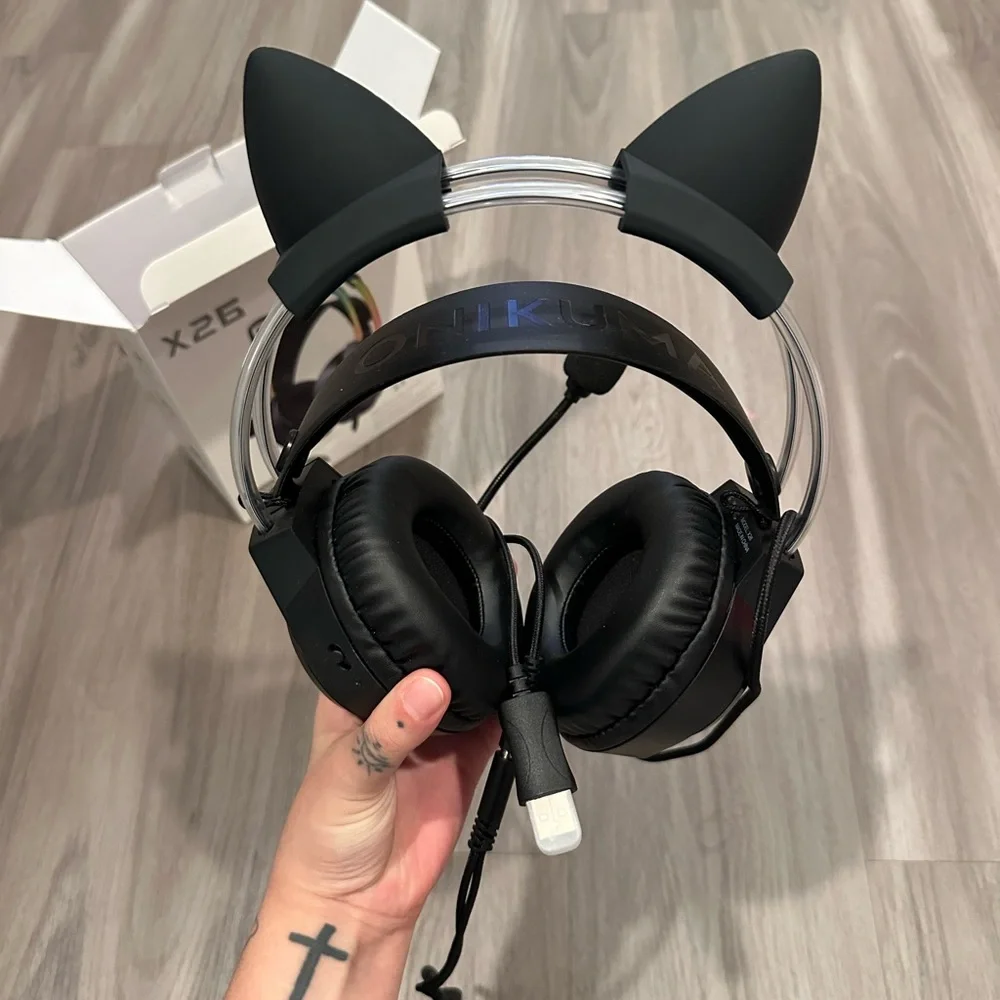 black kitty ear gamer headset with mic